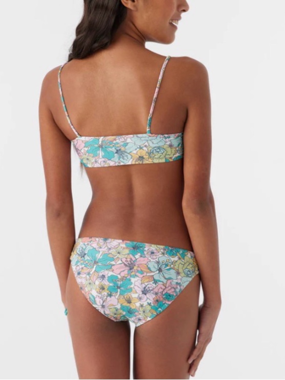 ROMWE White Lined Bikini with Blue Floral Trim
